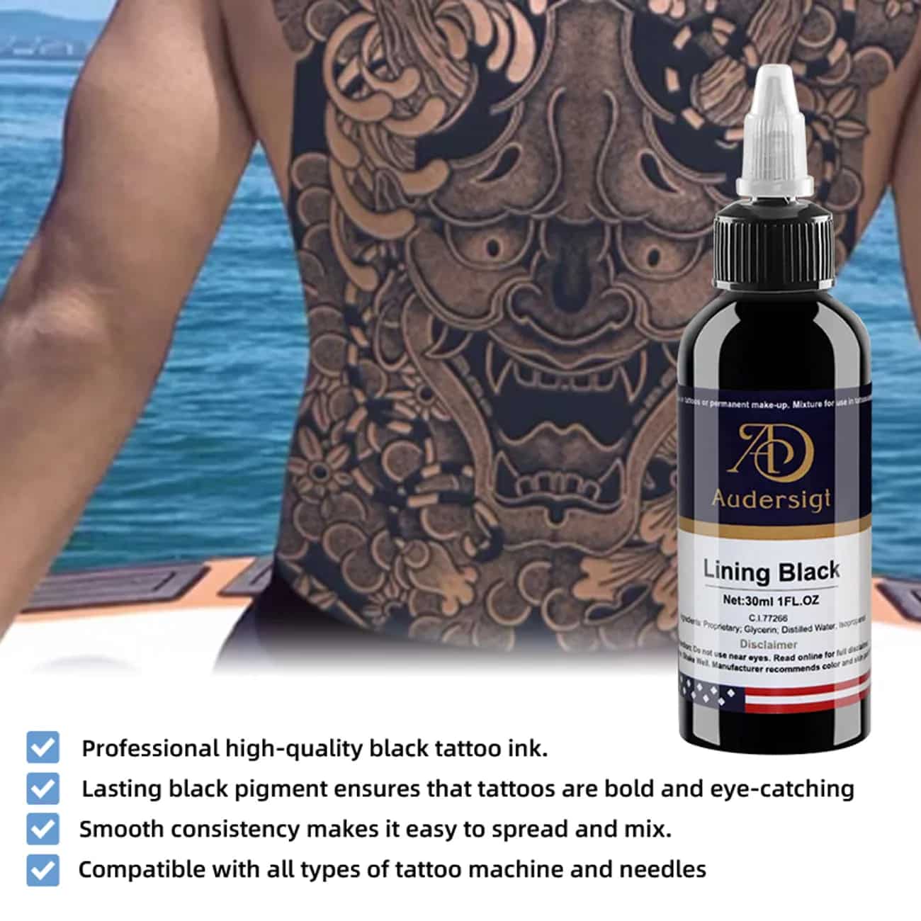 Colore del tatuaggio professionale nero da 1,01 OZ - immagine 3