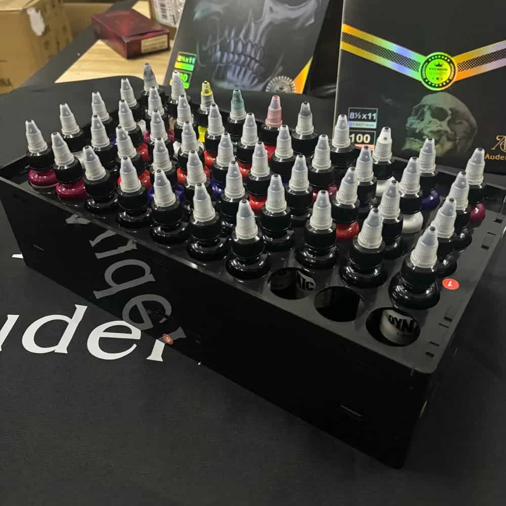 Audersigt Rack de armazenamento para garrafas de tinta de tatuagem com 50 furos, Design de armazenamento de tinta de 50 furos: projetado com 50 furos, este rack de exibiçã - imagem 1