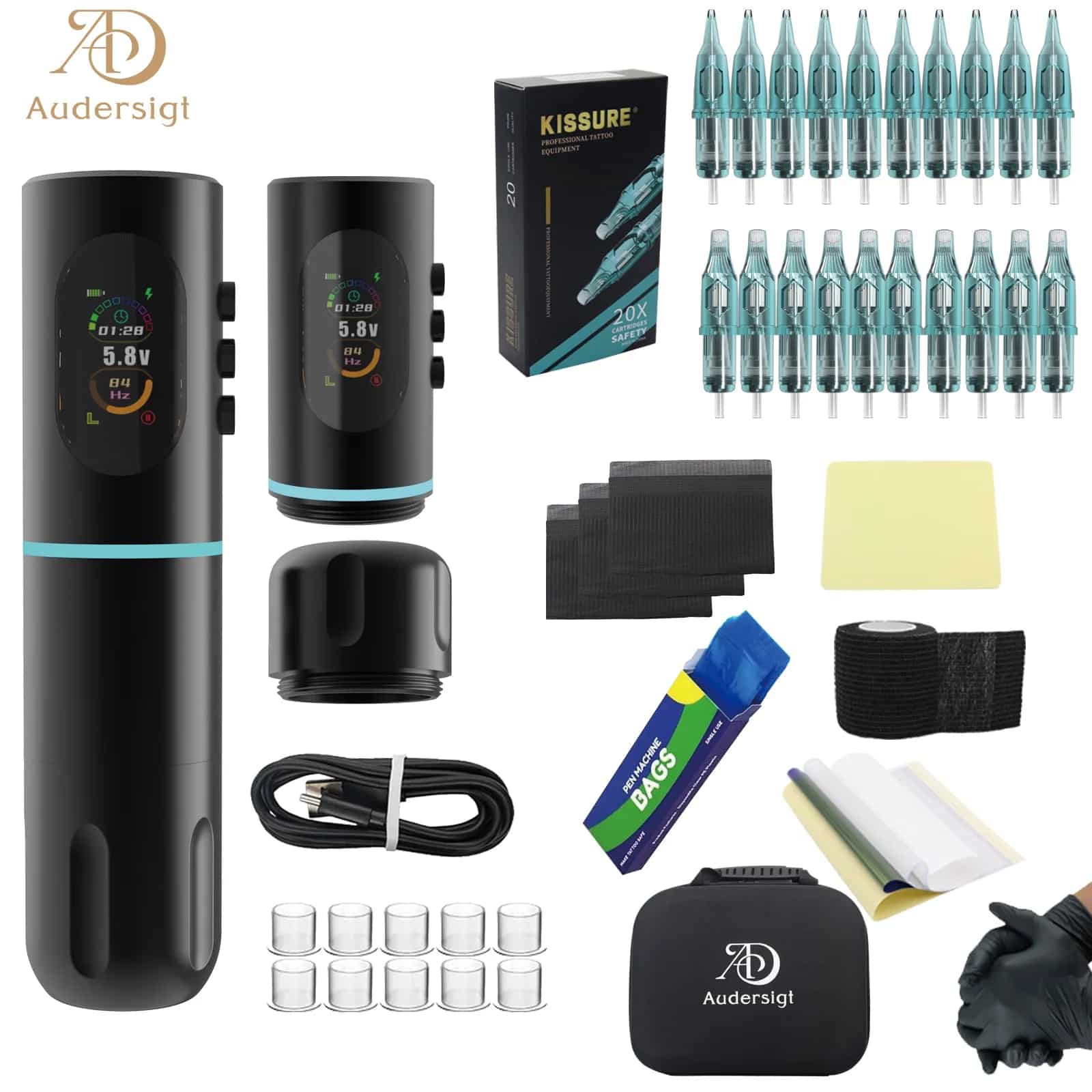Audersigt Ensemble de machine tattoo pen DT11, Kit professionnel de machine stylo sans fil DT11 avec course de 4,0 mm avec batterie de 2000 - image 1
