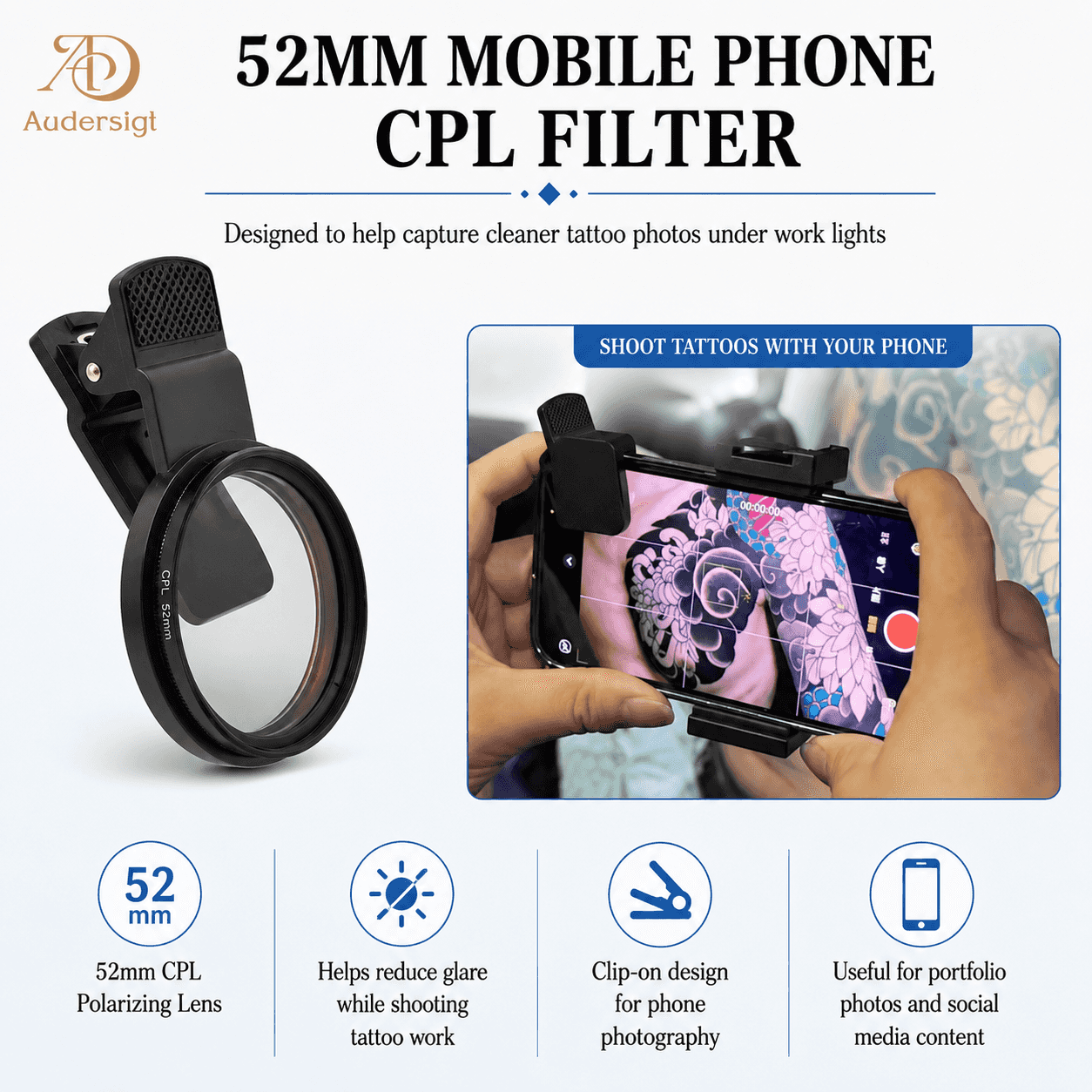 Audersigt Conjunto de luz anti-reflexo para fotografia de tatuagem, Luz antirreflexo para fotografia de tatuagem com polarizador CPL e dimerização remota, SKU AC062 - imagem 7