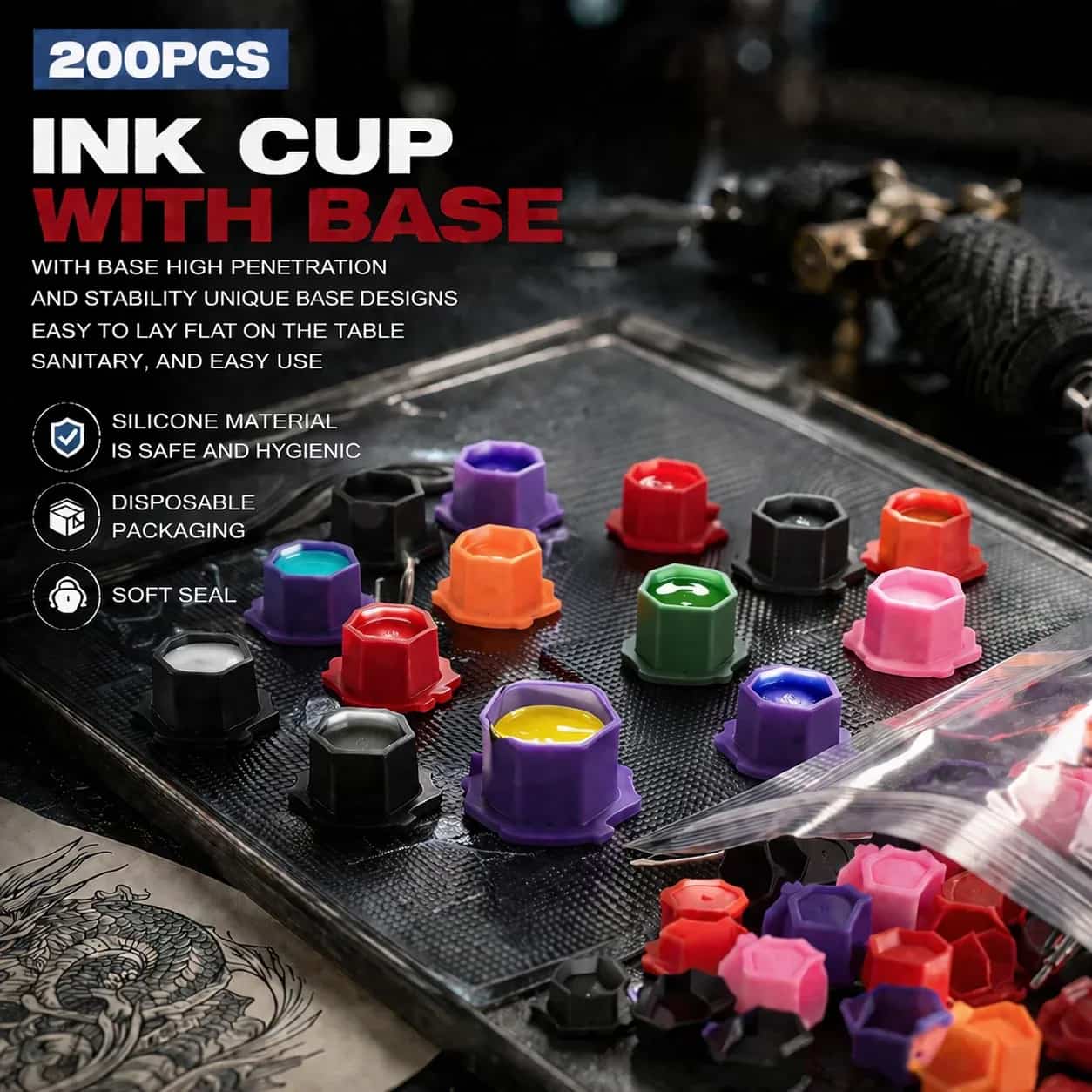 200 pcs Honeycomb Silicone Tattoo Ink Cup Holders