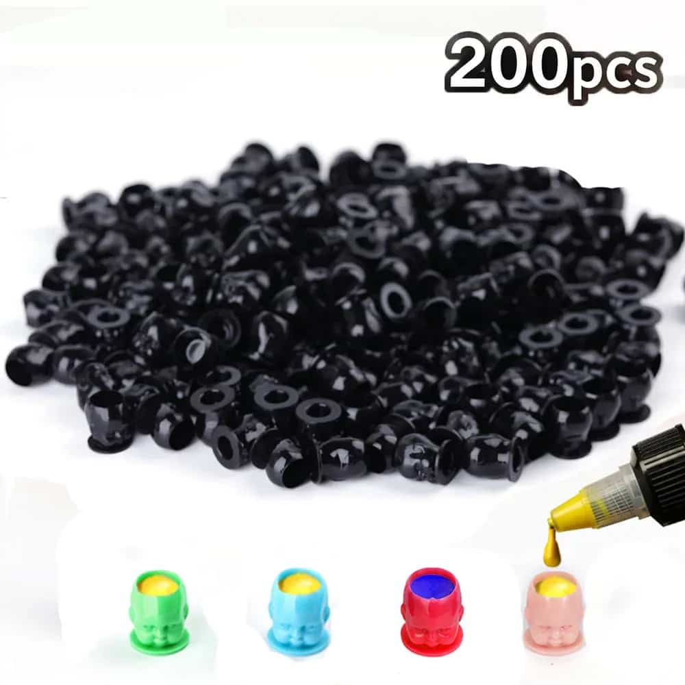 200 pcs Doll-Shaped Tattoo Ink Cups with Base