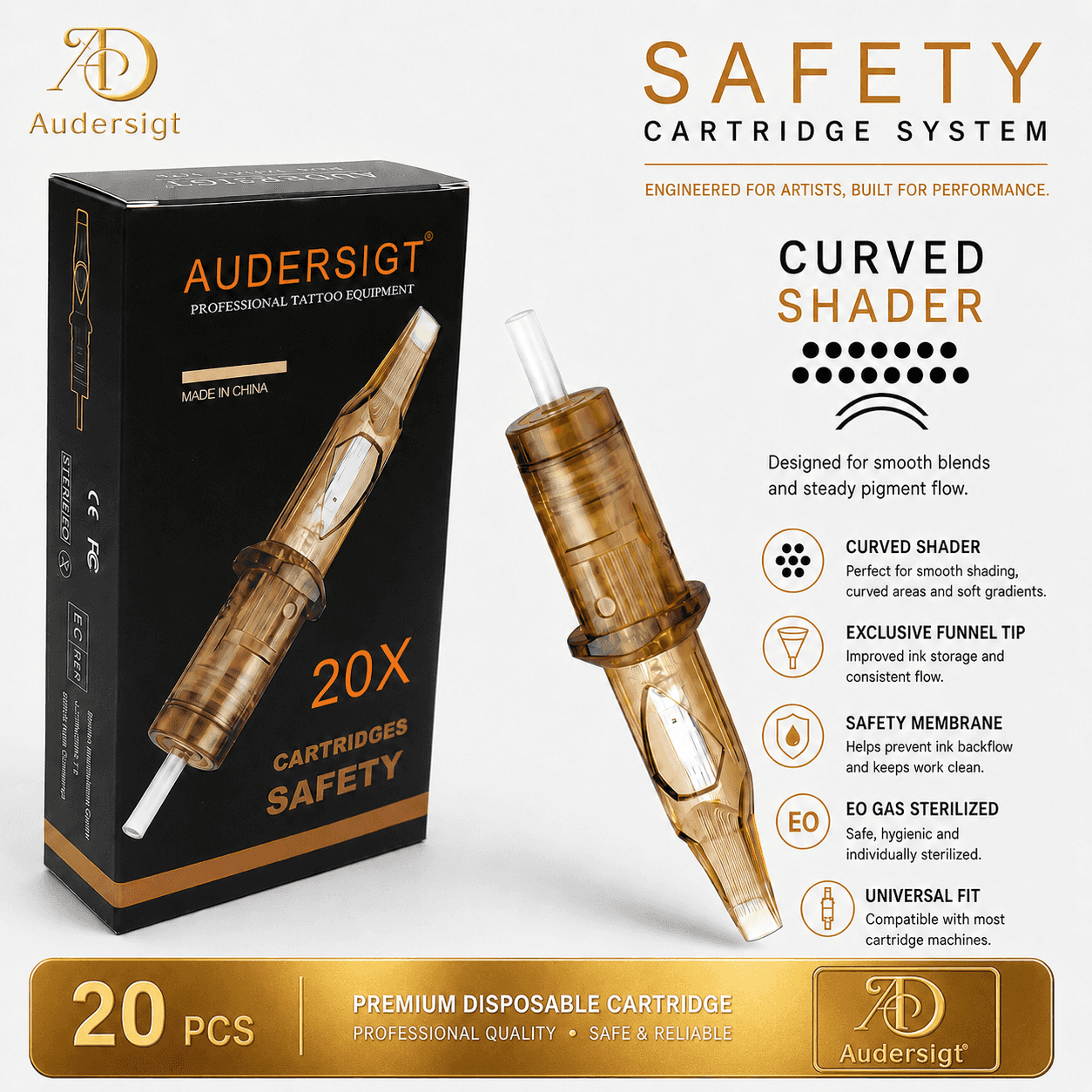 Audersigt Safety Curved Magnum Tattoo Cartridges