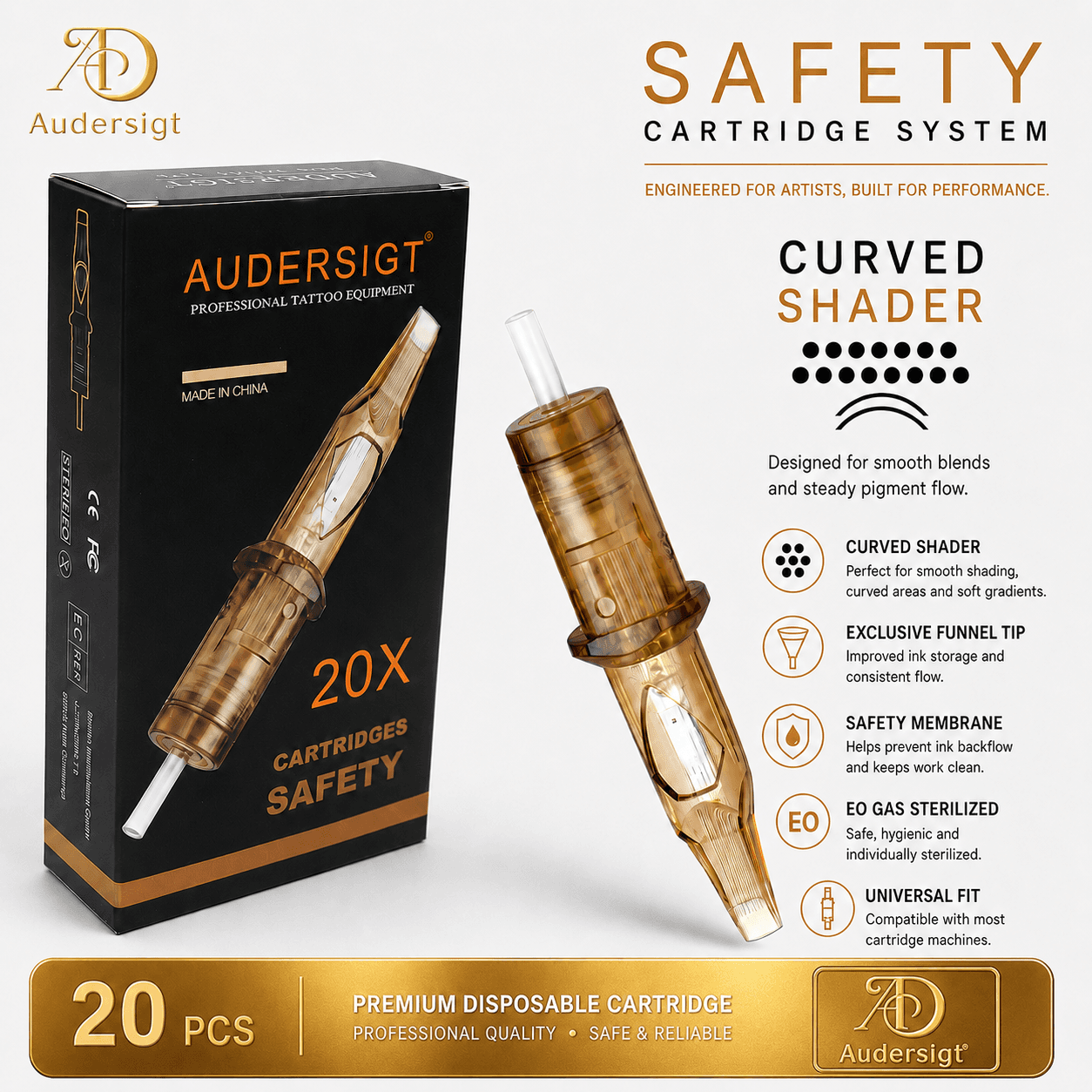 Audersigt Safety Curved Magnum Tattoo Cartridges