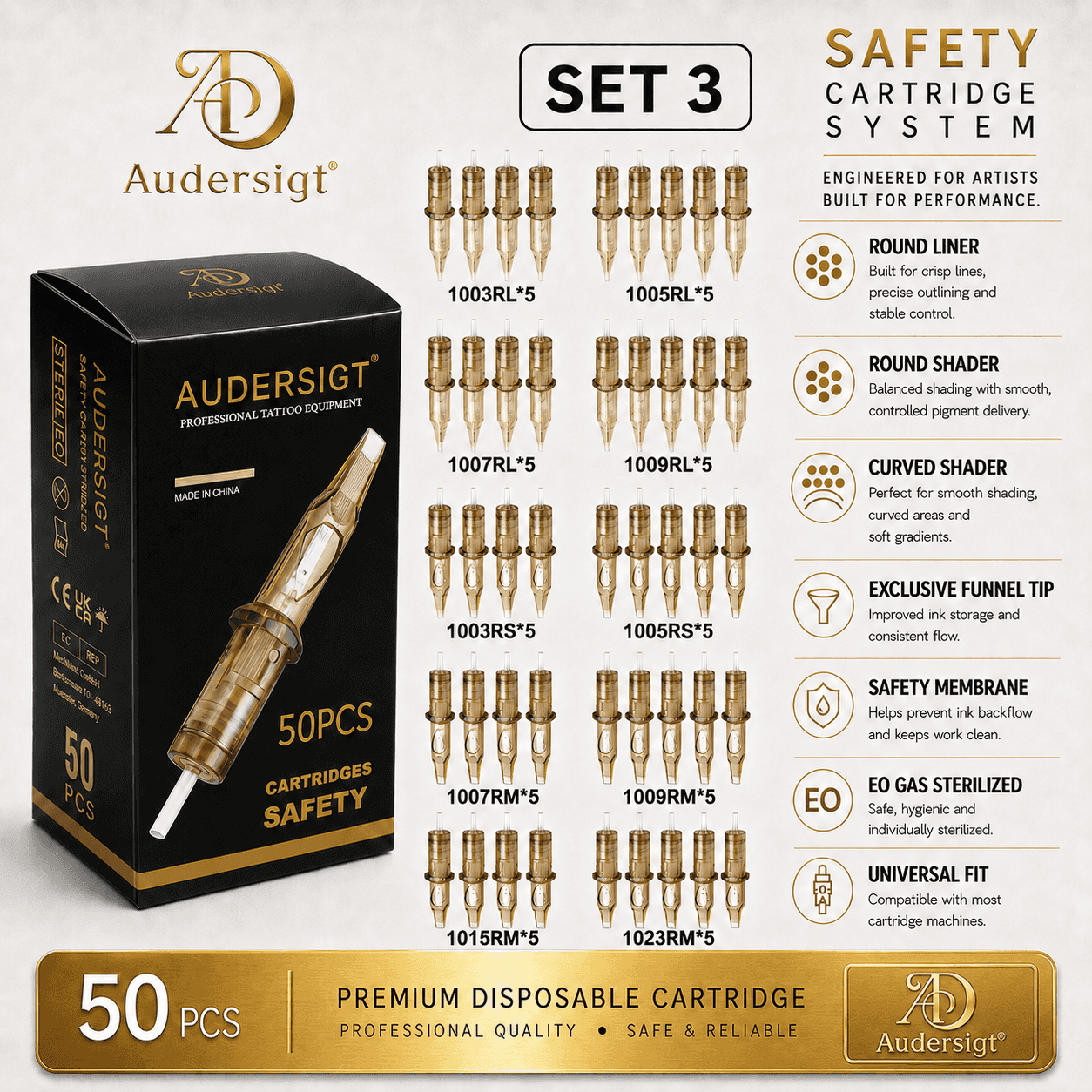 Audersigt Safety Round Liner Tattoo Cartridges 50 pcs