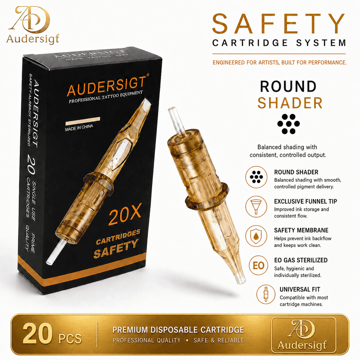Audersigt Safety Round Shader Tattoo Cartridges