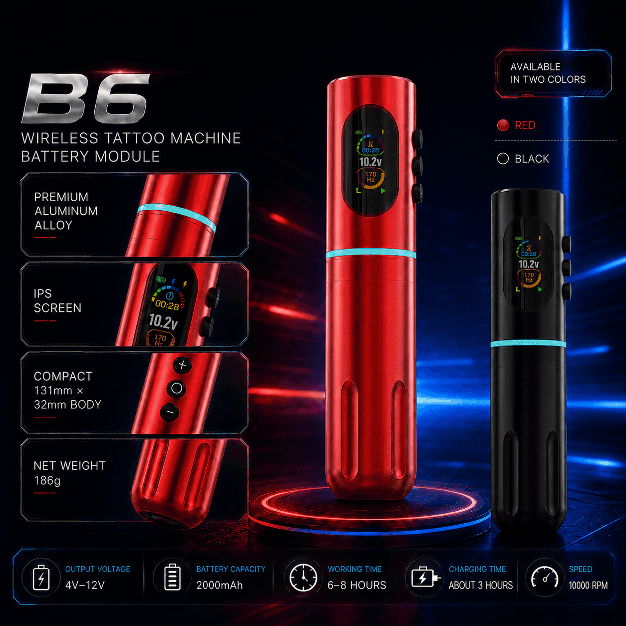 B6 Wireless RCA Tattoo Power Supply 2000mAh
