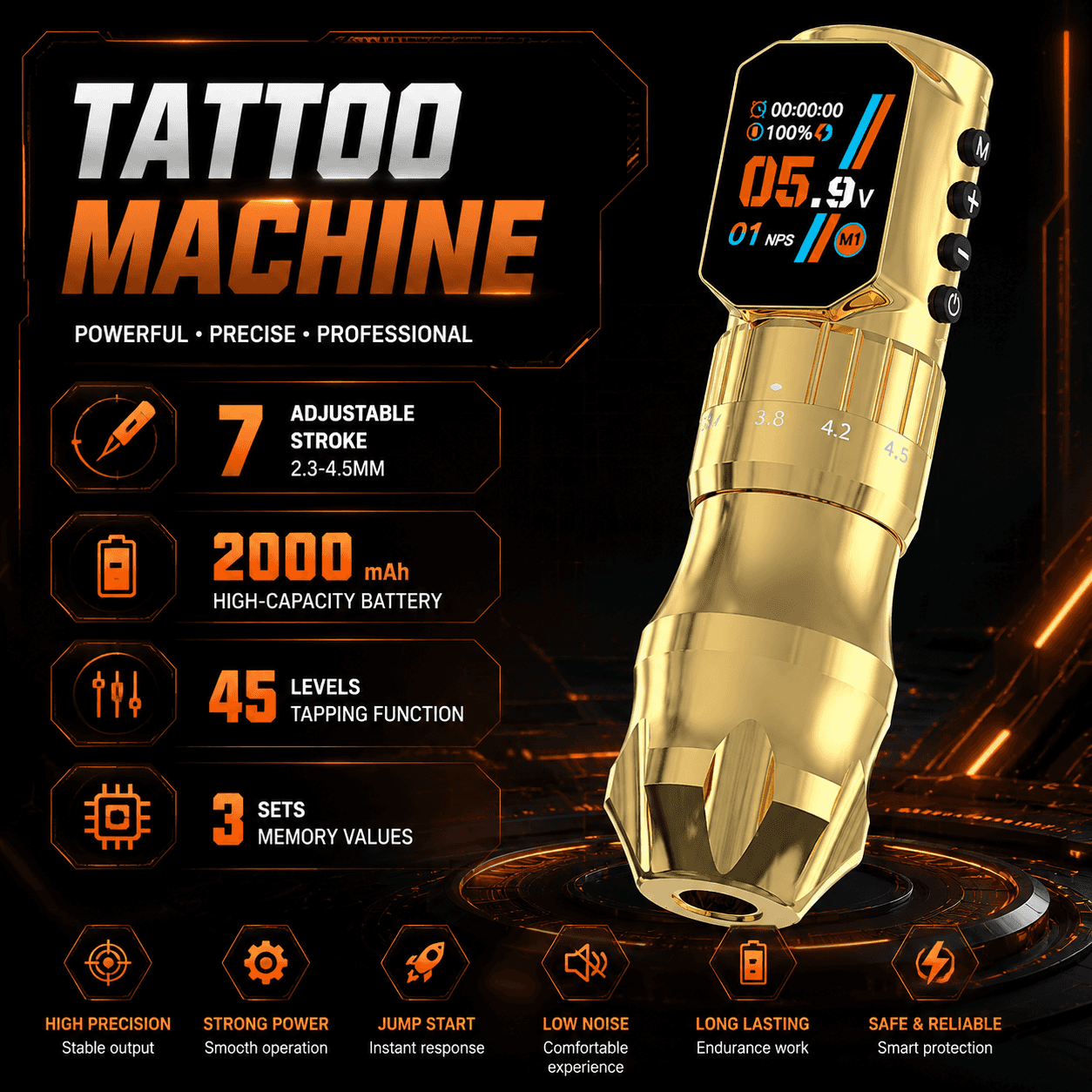 KT108 Adjustable Stroke Wireless Tattoo Pen Machine