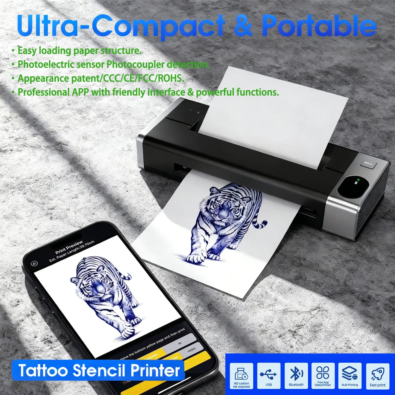 Flujo de impresora de stencil para walk-ins de tatuajes pequenos