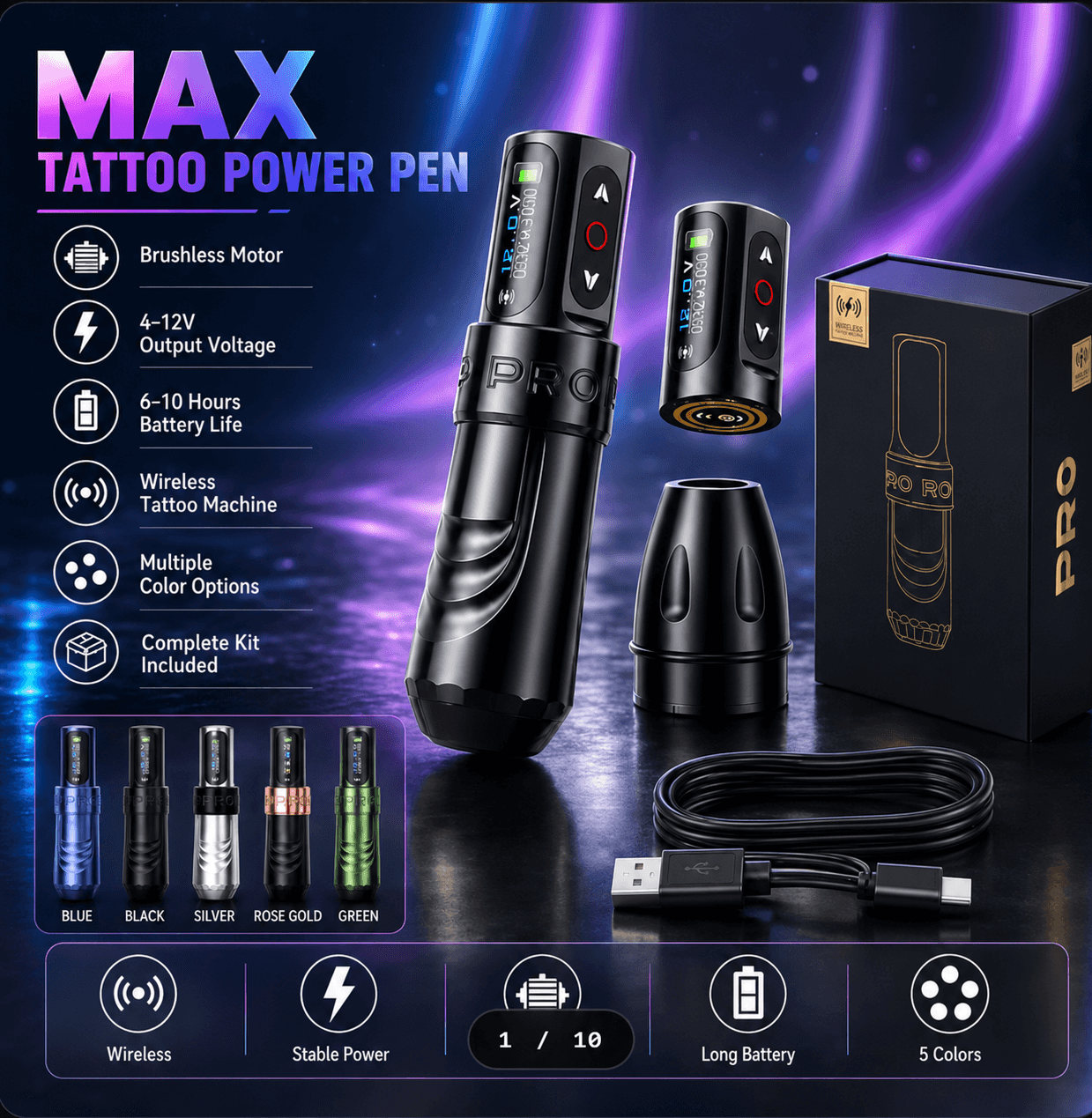 MAX PRO Brushless Wireless Tattoo Pen Machine