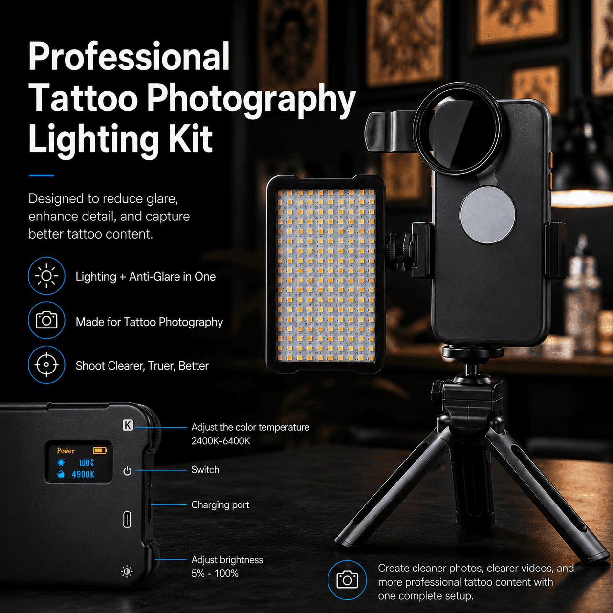 Tattoo Photography Anti-Glare Light Kit